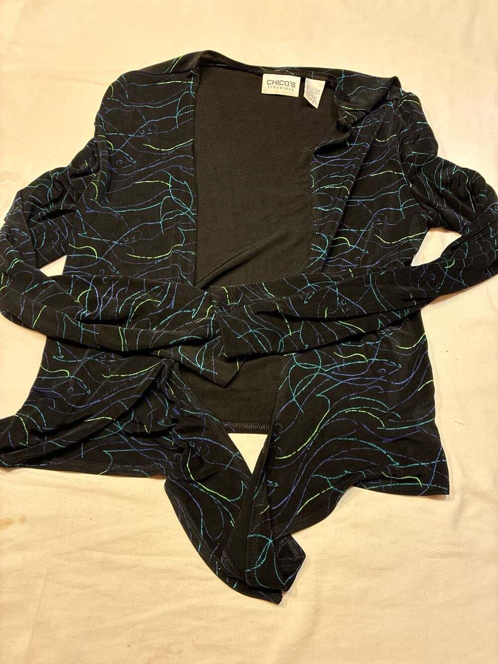 Chico's Travelers 2-Piece Tank & Cardigan Set Abstract Wavy Print Size 0 - Picture 6 of 9